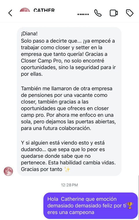 Testimonio real — Catherine, closer y setter